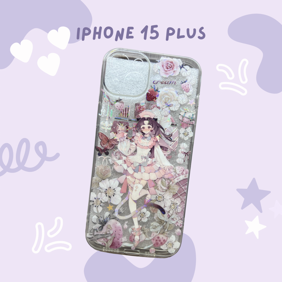 Strawberry Dream Lady iPhone 15 Plus Case – Handmade in USA 🍓🌸 - Image 1