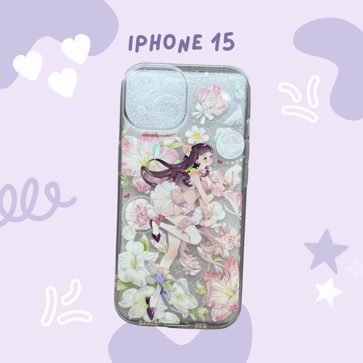 Blush Bloom Lady iPhone 15 Case – Handmade in USA 🌸✨ - Image 1